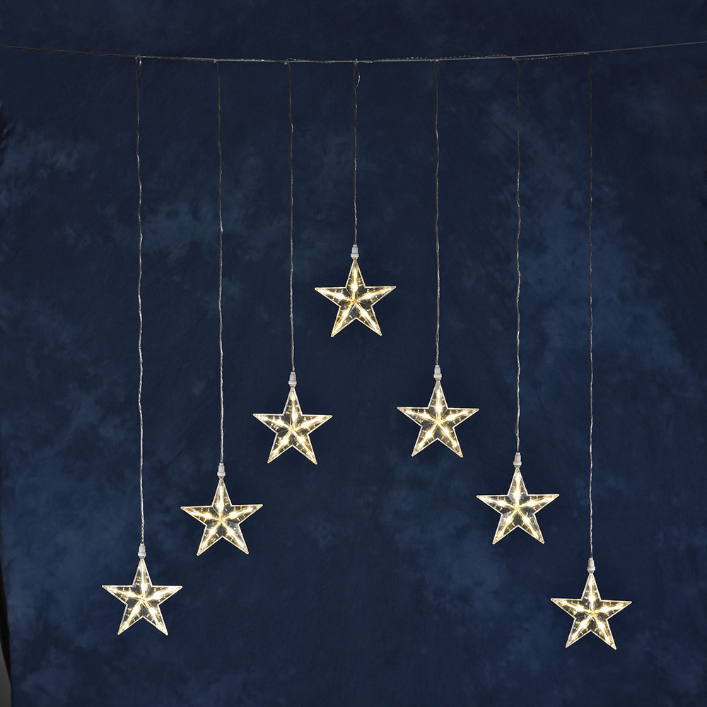 Lichtgordijn met sterren - 7 Sterren - 35 LED - Warm wit - 1,1m