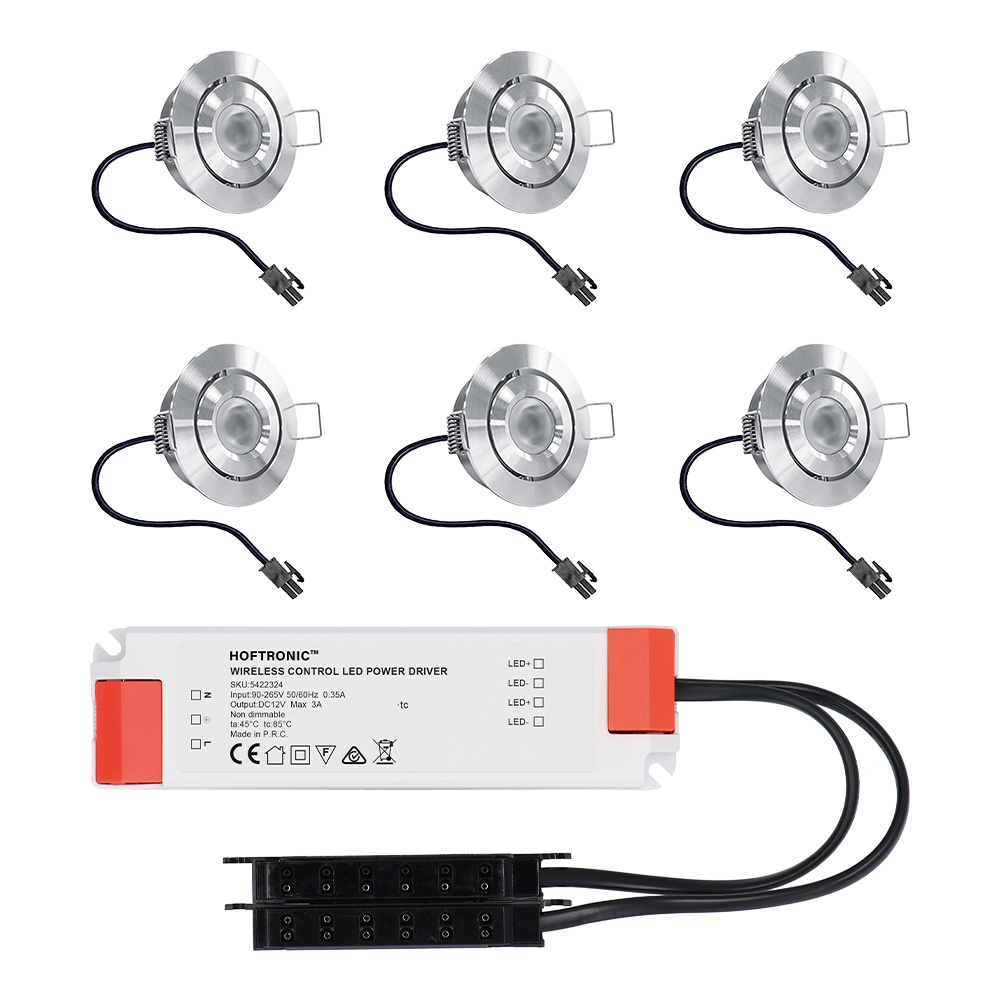 6x Lavanto Mini 12V indbygningsspots - 3W 200lm - Vipbar - 2700K - IP44 - grå