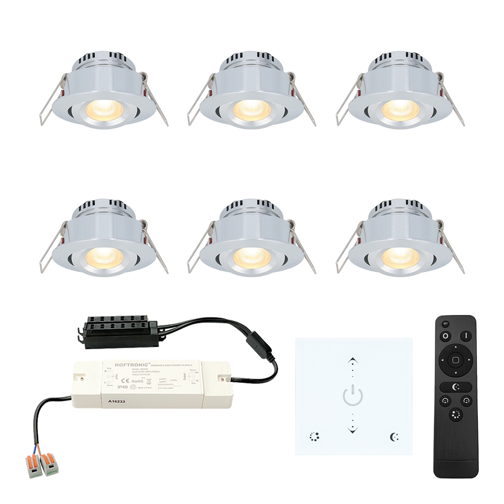 6x Granada Mini 12V LED Einbaustrahler - Wanddimmer - 3W 200lm - 2700K - IP44