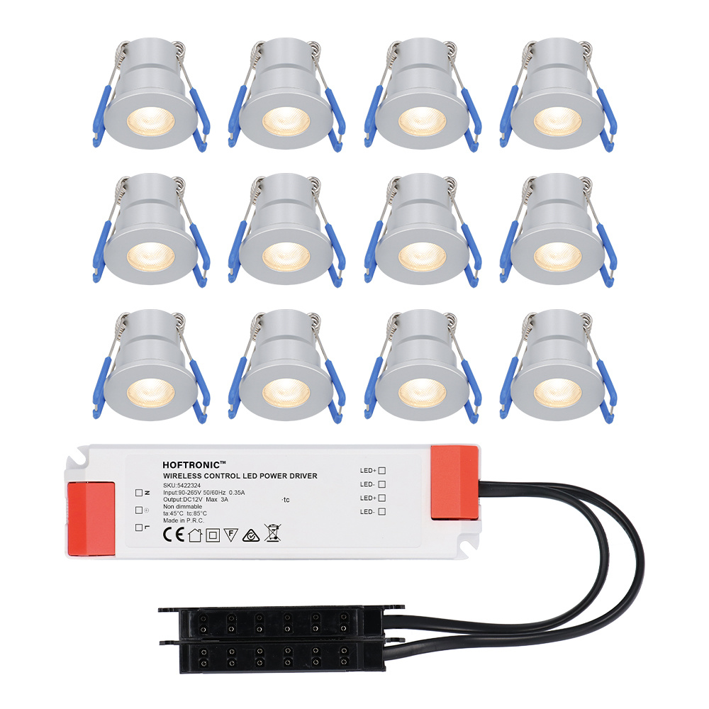 12 stk. Milano Mini 12V LED Mini Spots - 3W 200lm - 2700K - IP65 - grå