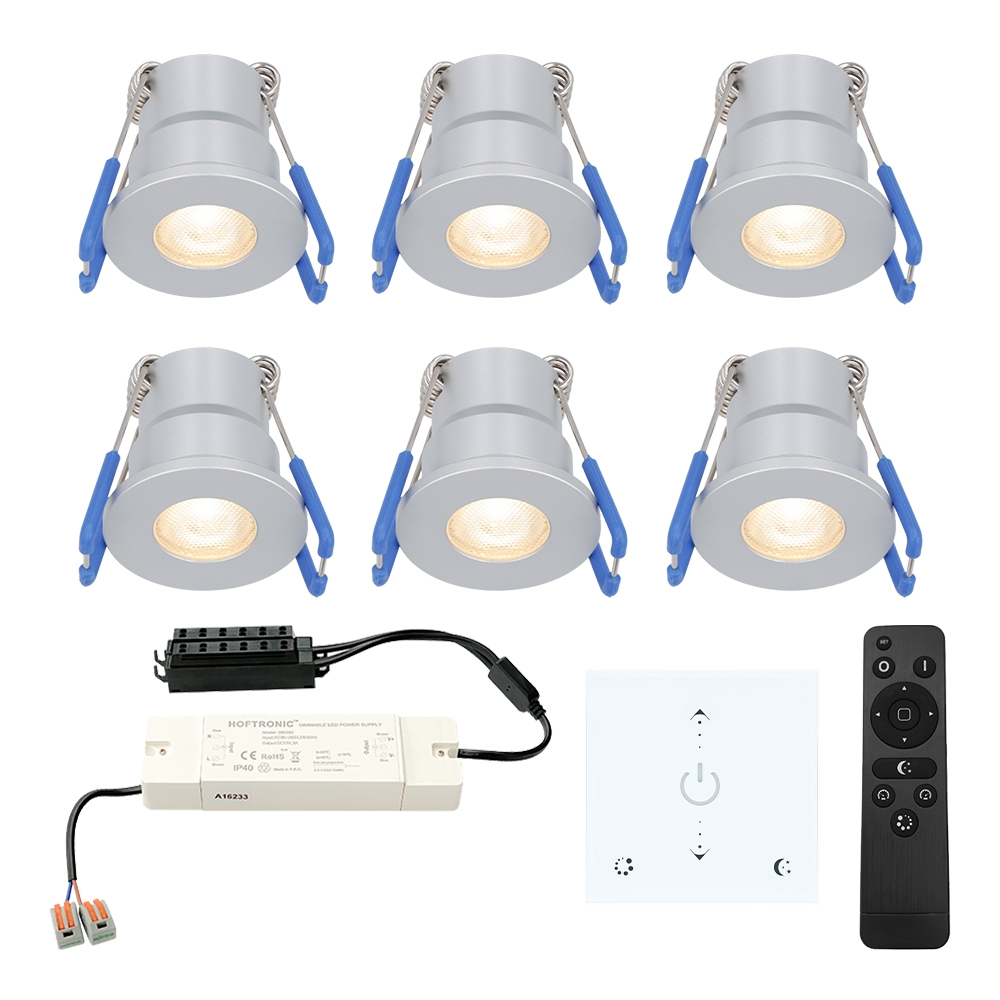 6x Milano Mini 12 V LED Einbaustrahler - Wanddimmer - 3 W 200 lm - 2700K - IP65