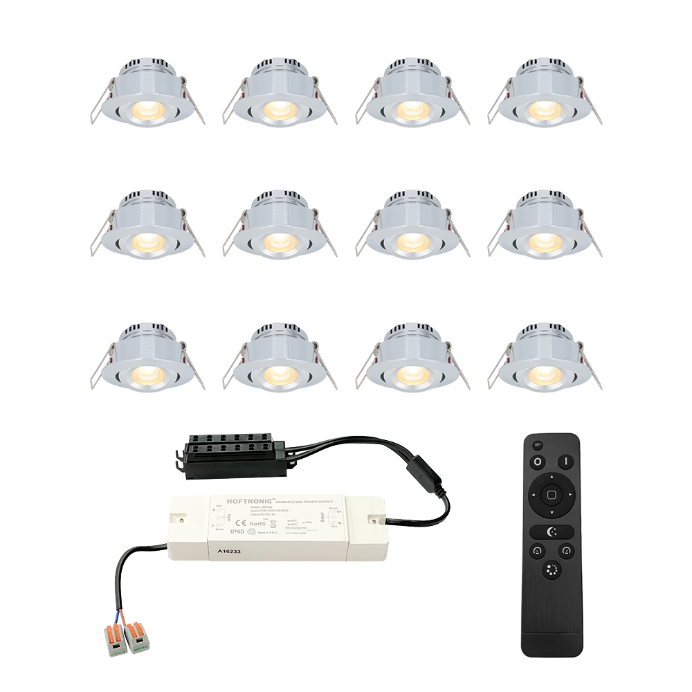 12x Sienna Mini 12V LED Inbouwspots - 3W 200lm - Kantelbaar - 2700K - IP44