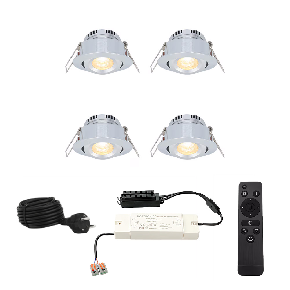 Set Sienna Mini Inbouwspots 12V - 4x 3W spots - 2700K - IP44 - kantelbaar - Dimbaar