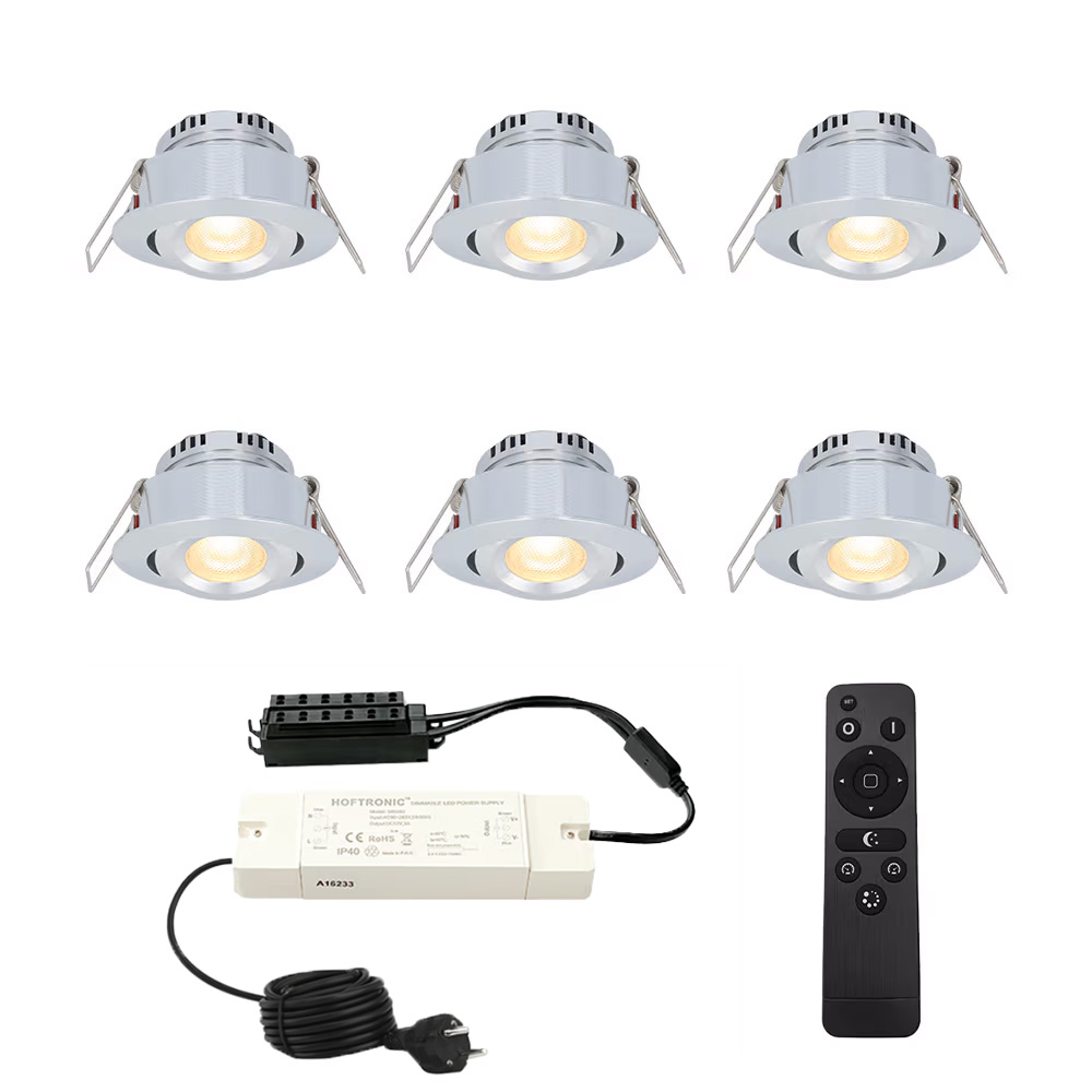 Sienna Mini Einbaustrahler 12V - 6x 3W Spots - 2700K - IP44 - schwenkbar - Dimmbar