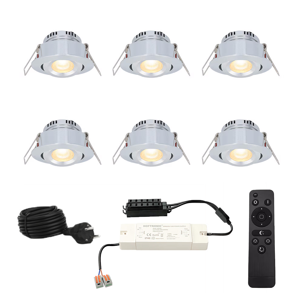 Set Sienna Mini Inbouwspots 12V - 6x 3W spots - 2700K - IP44 - kantelbaar - Dimbaar