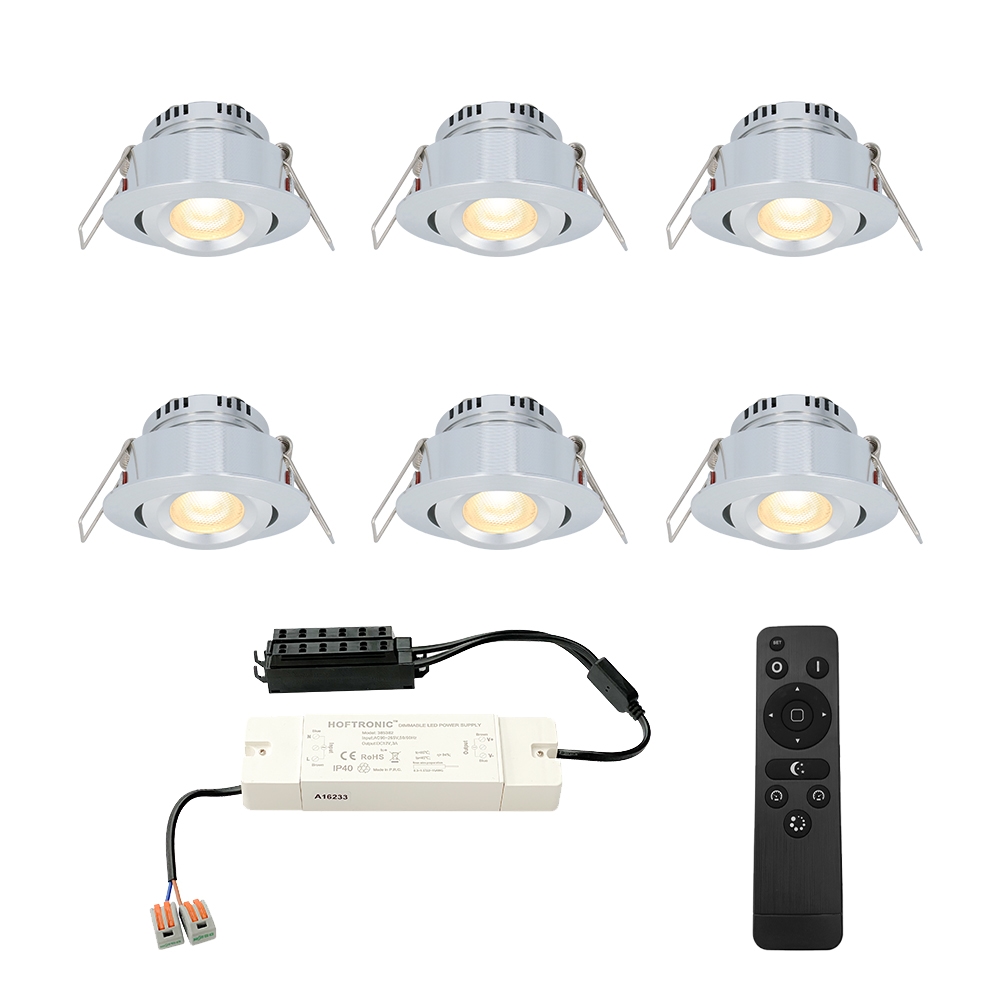 6x Sienna Mini 12V LED Inbouwspots - 3W 200lm - Kantelbaar - 2700K - IP44