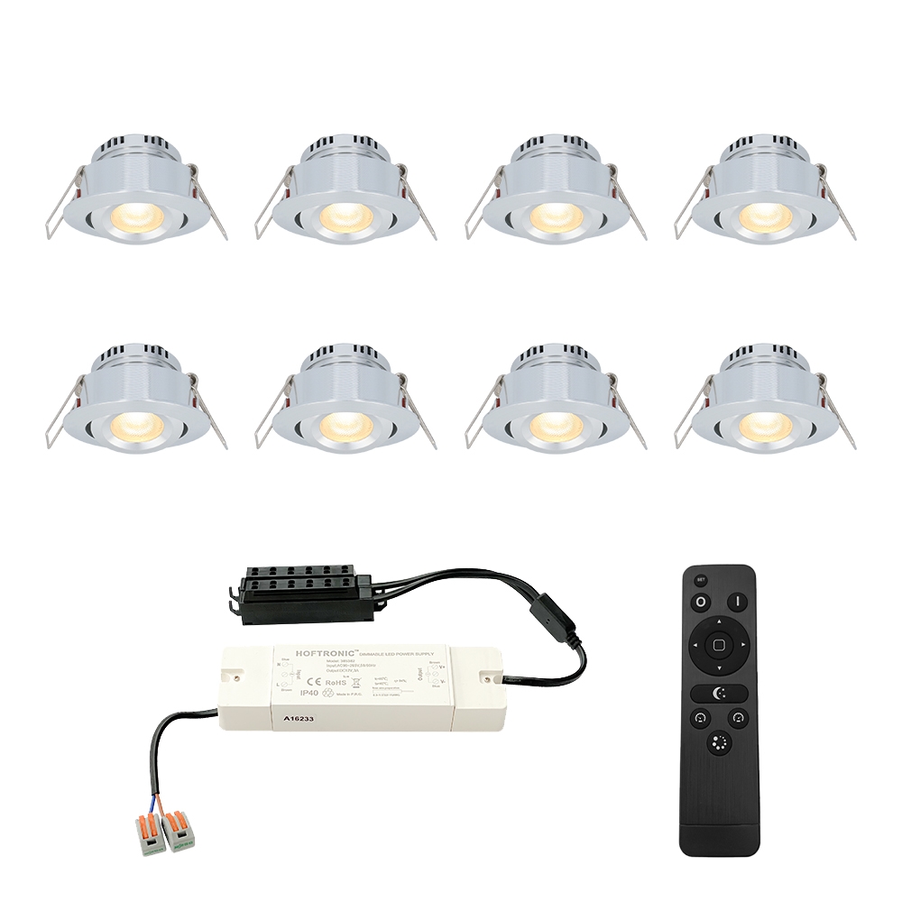 8x Sienna Mini 12V LED Inbouwspots - 3W 200lm - Kantelbaar - 2700K - IP44