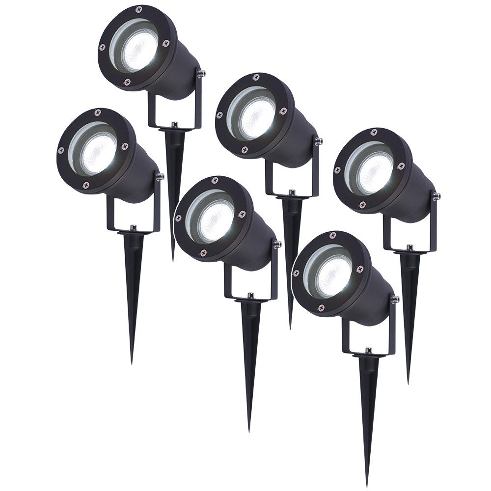 6x Spot à piquet LED - 4W 345lm - Inclinable - 6500K - IP65 - Noir