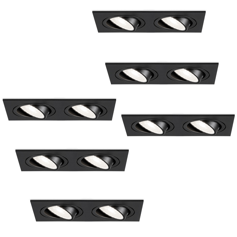 6x Mallorca LED indbygningsspots - 8W 690 Lumen - 6500K - Vipbar - Sort