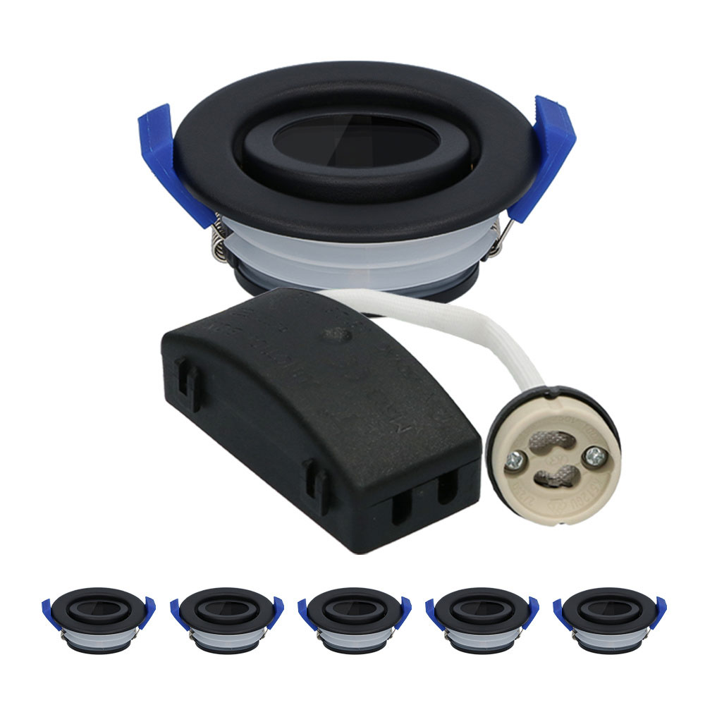 6er Set Peru LED Einbaustrahler - Schwenkbar Armatur - GU10 - IP65 - Rund - Schwarz