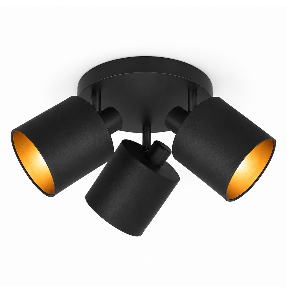 Jimmy LED-Deckenstrahler - 3 Spots - Schwarz/Gold - E14 Fassung - IP20