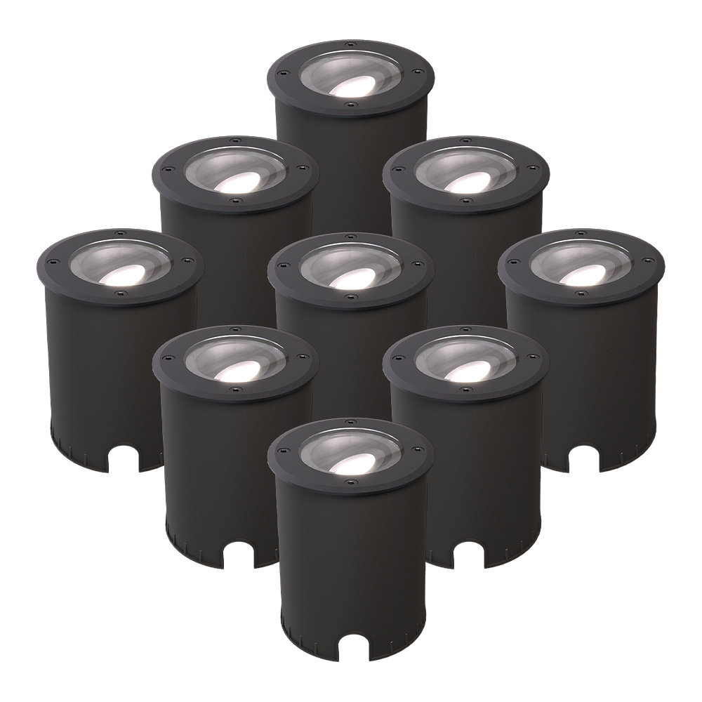 9 stk. Lilly dæmpbare LED Nedgravningsspot - Rund - 6500K - IP67 - Sort