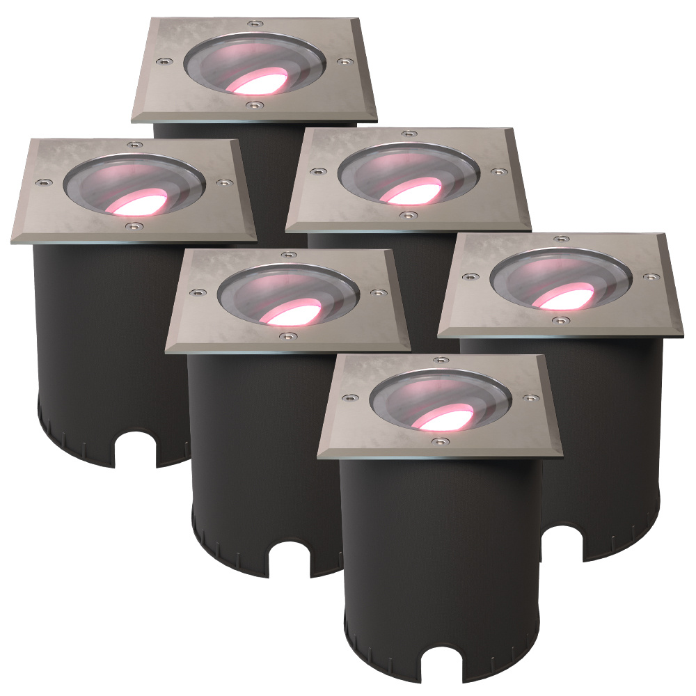 6 stk. Cody - Smart LED Markspots - 5,5W - Firkantet - RGBWW - IP67 - Rustfrit stål