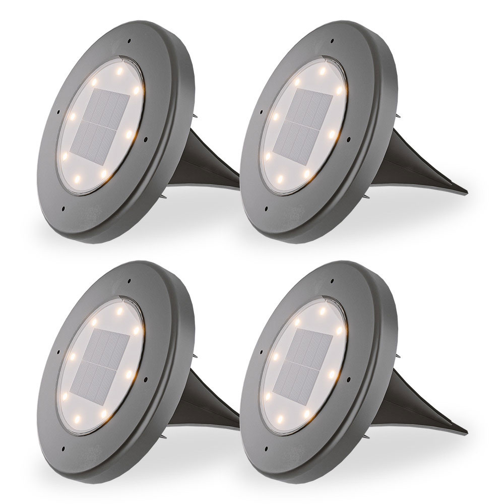 Ellis 4er Solar Bodeneinbaustrahler - 8 LEDs - 3000K - IP65 - Schwarz