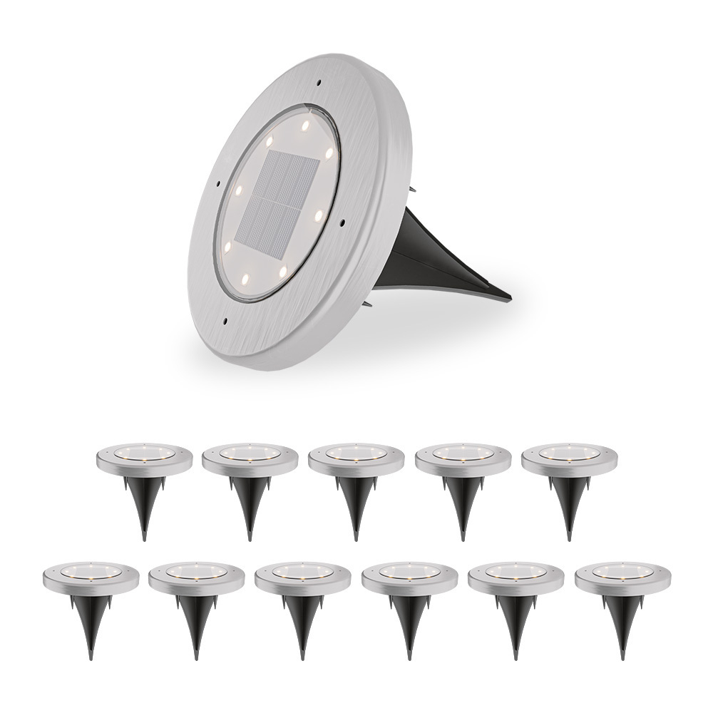 Ellis 12x Solar in-ground lights - 8 LEDs - 3000K - IP65 - stainless steel