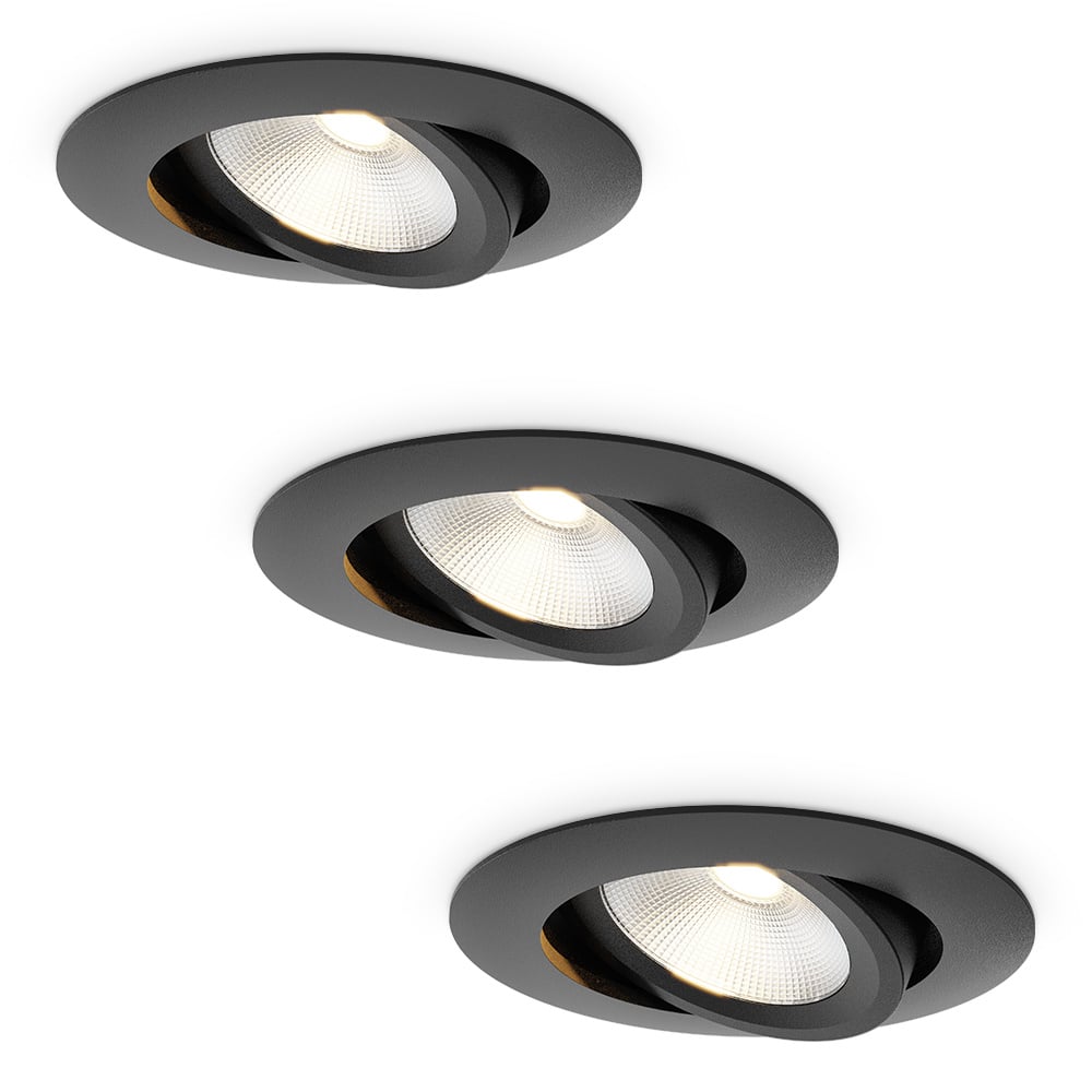 3x Lugo LED Recessed Spots - Black - Dimmable - 5W 450lm 2700K - Tiltable - IP65