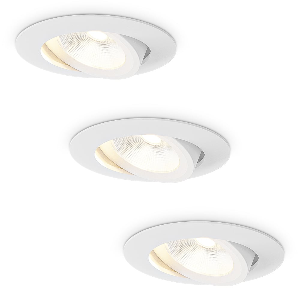 3x Lugo LED Recessed Spots - White - Dimmable - 5W 450lm 2700K - Tiltable - IP65