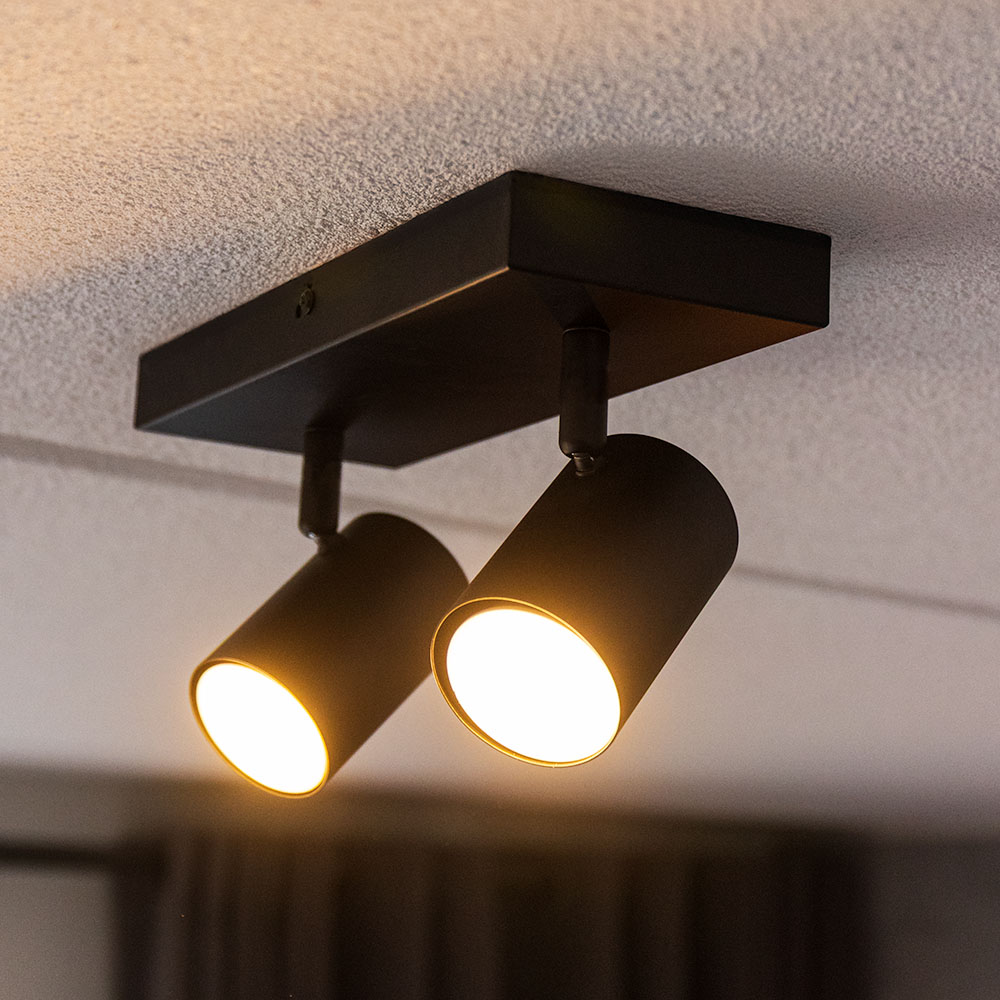Lark - LED Ceiling Lamp - 2 spots - GU10 Fitting - Tiltable & Rotatable - Black