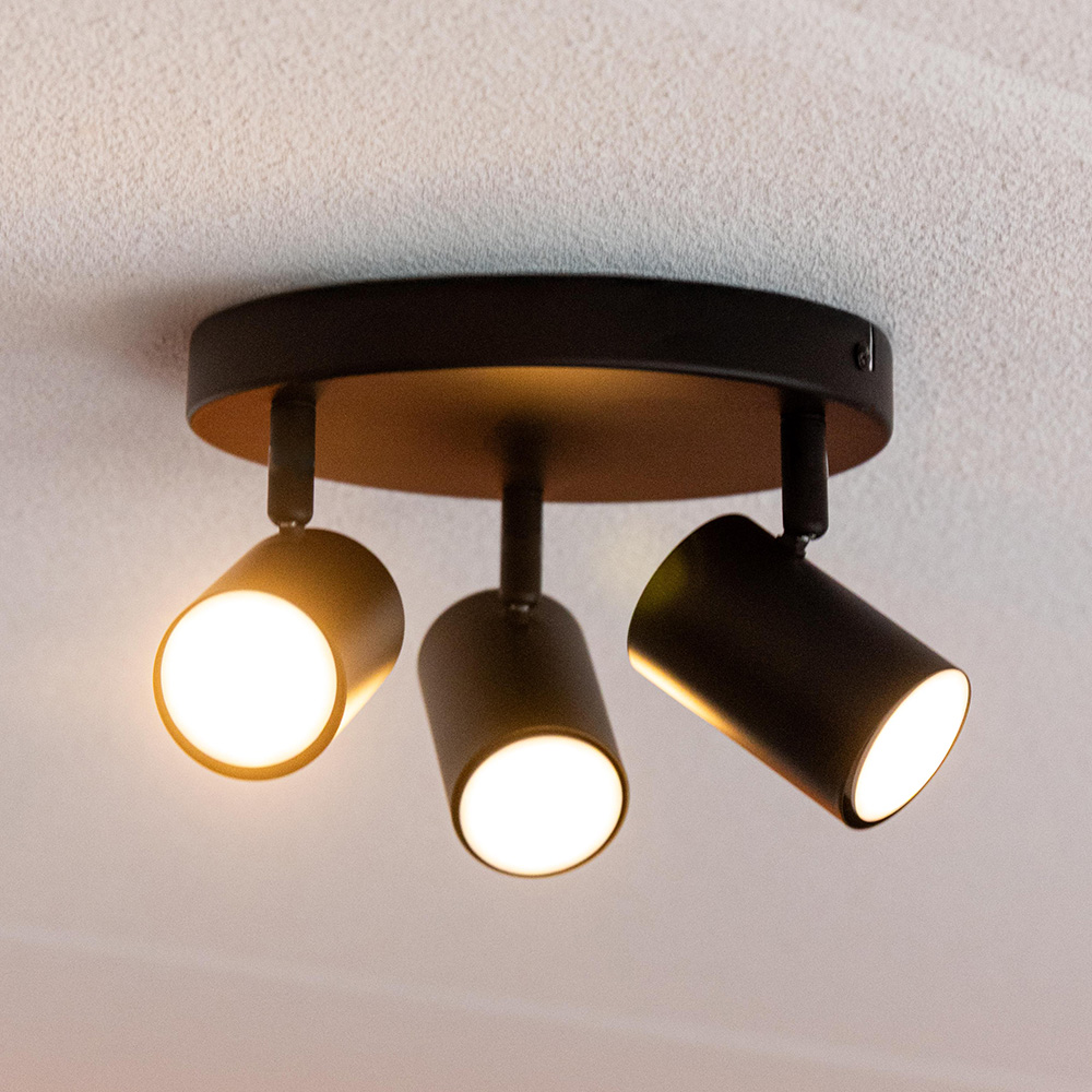 Lark - LED Ceiling Lamp - 3 spots - GU10 Fitting - Tiltable - Black - Round