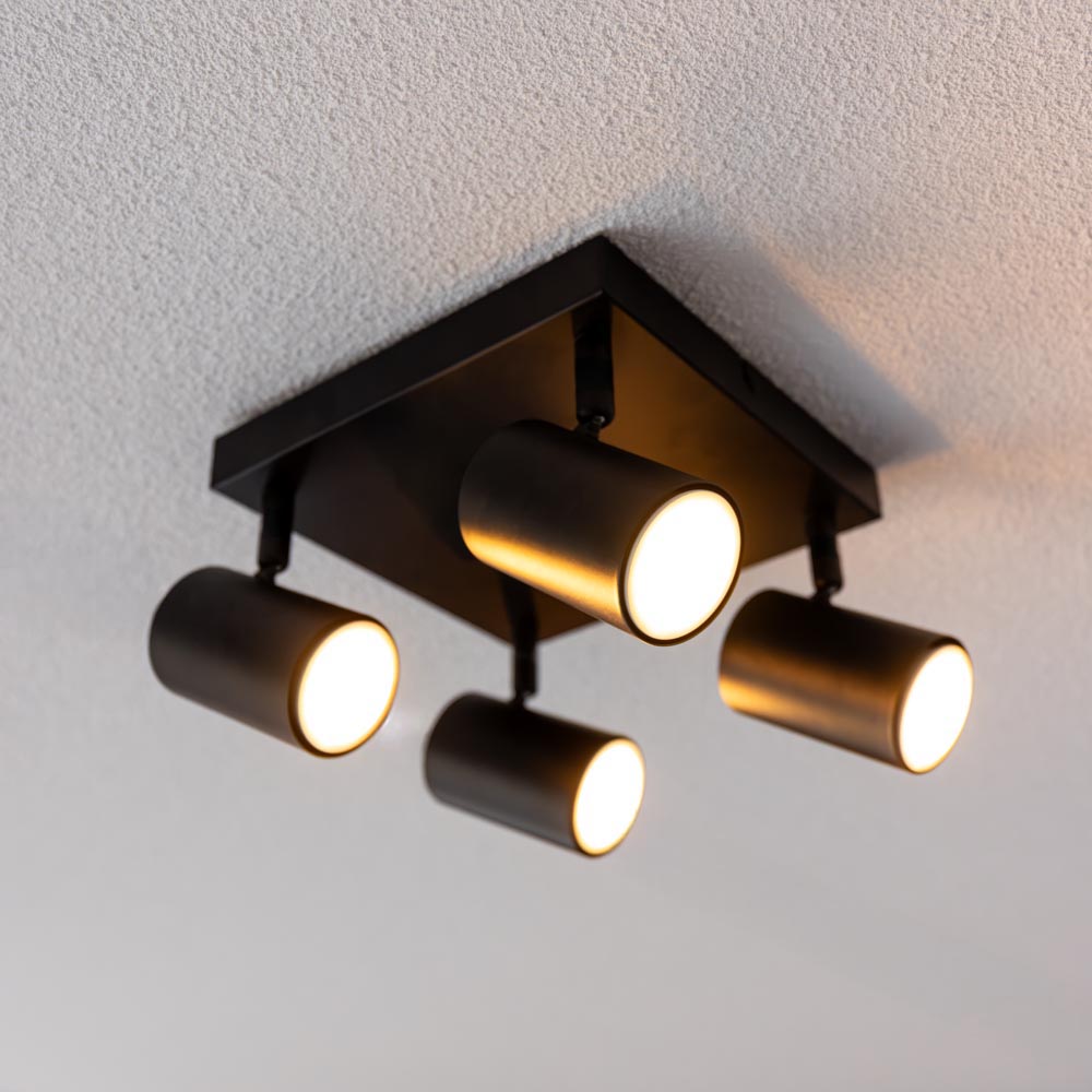 Lark - LED Ceiling Lamp - 4 spots - GU10 - Tiltable & Rotatable - Black - Square