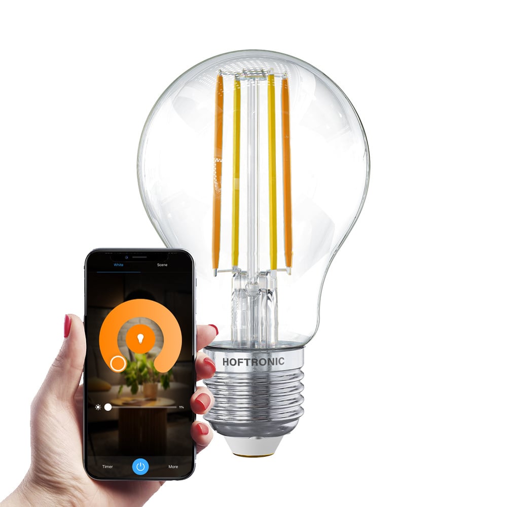Smart E27 LED Filament Lamp - 7W 806lm - A60 - 1800-3000K - Dimbaar