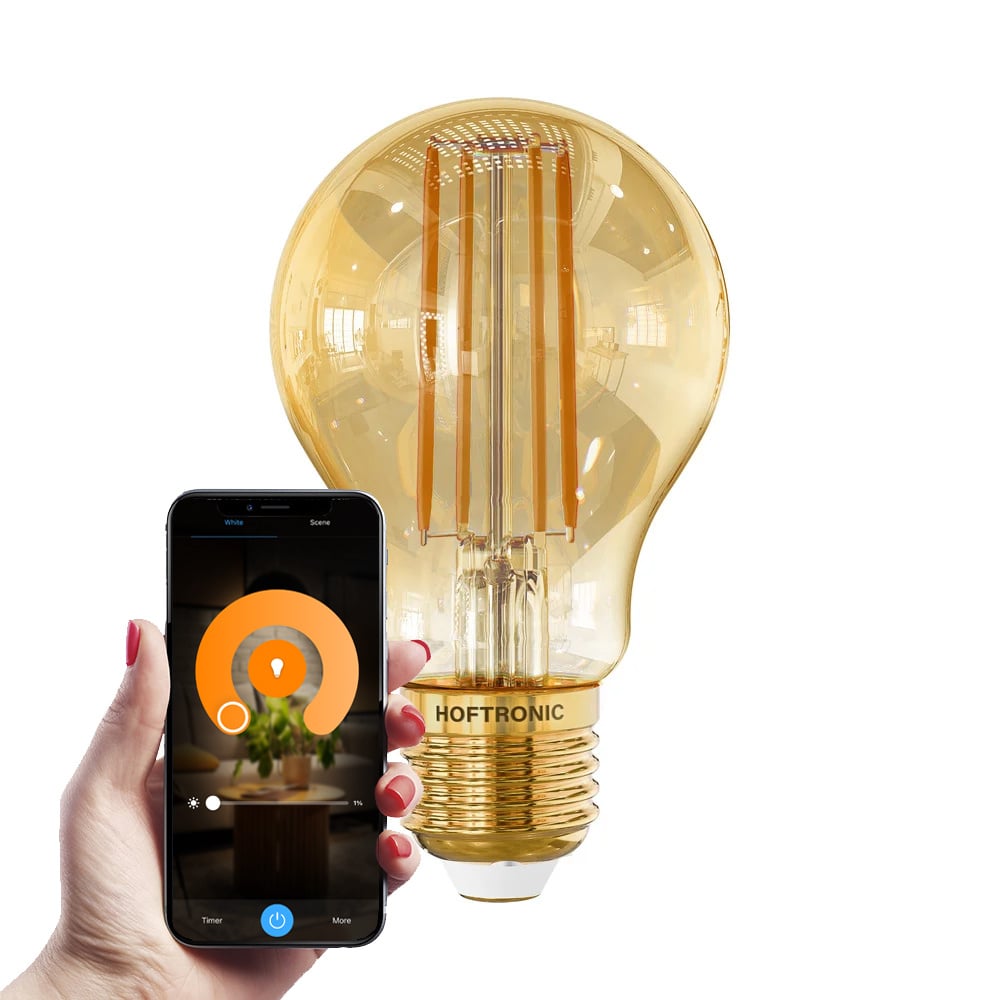Smart Wifi LED Filament Bulb 7W 806lm A60 Amber glass Gold Base 1800-3000K Dimmable