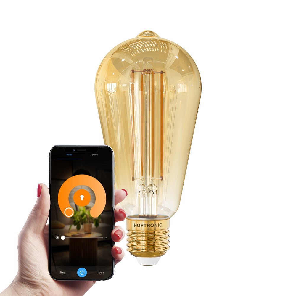 Smart E27 LED-glödtrådslampa - 7W 806lm - ST64 Ambers - 1800-3000K Dimbara
