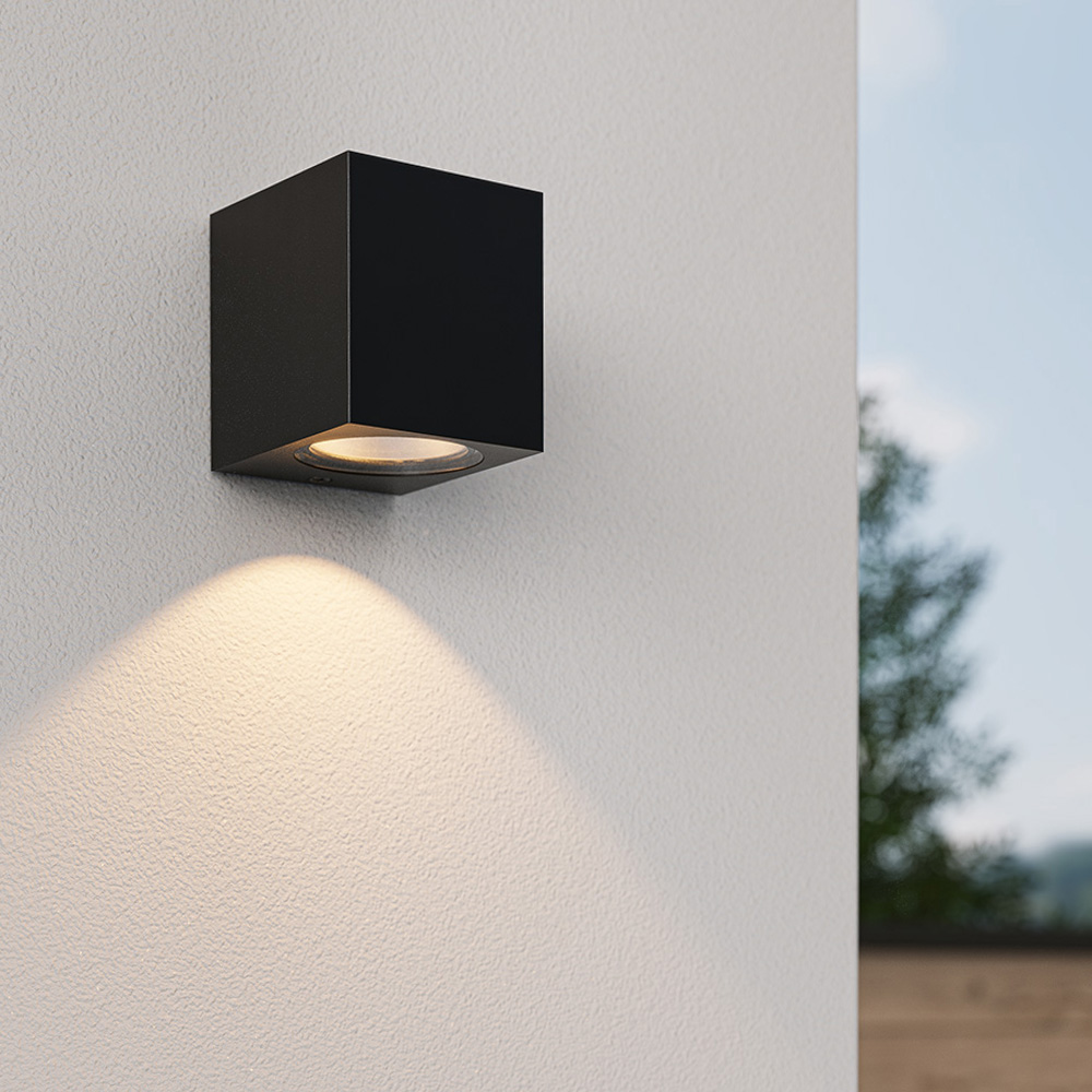 Marion - Dimmable Black LED Wall Light - Excl. GU10 - Cube-shaped - IP65 - Polycarbonate