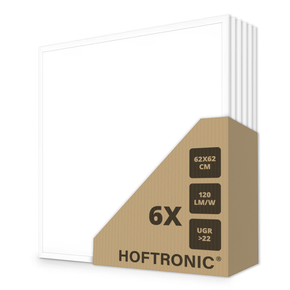 6x LED-Panel - 62 x 62 cm - 4000 K - 36 W - 4320 lm (120 lm/W) - flimmerfrei - UGR22 - Mit Philips-Treiber