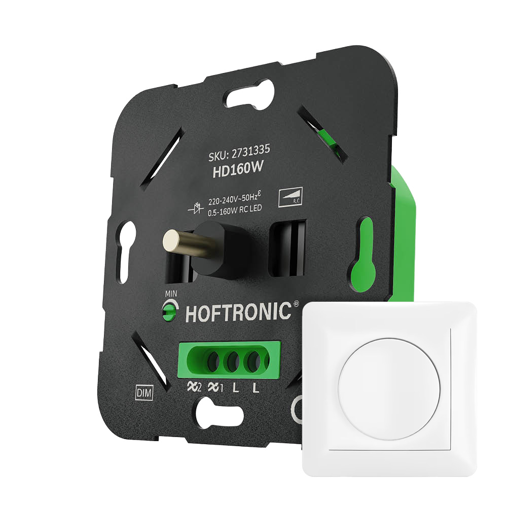 LED-Dimmer mit Drehknopf - 0,5-160 W - Phasenabschnittsprinzip - Wechselschaltung - Weiß