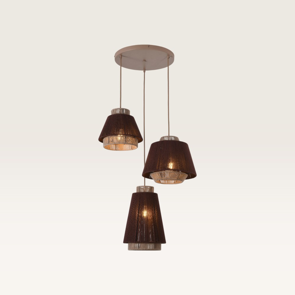 Pendelleuchte Dolomites maronne - Drei Lagen aus geflochtenen Baumwollschnüren