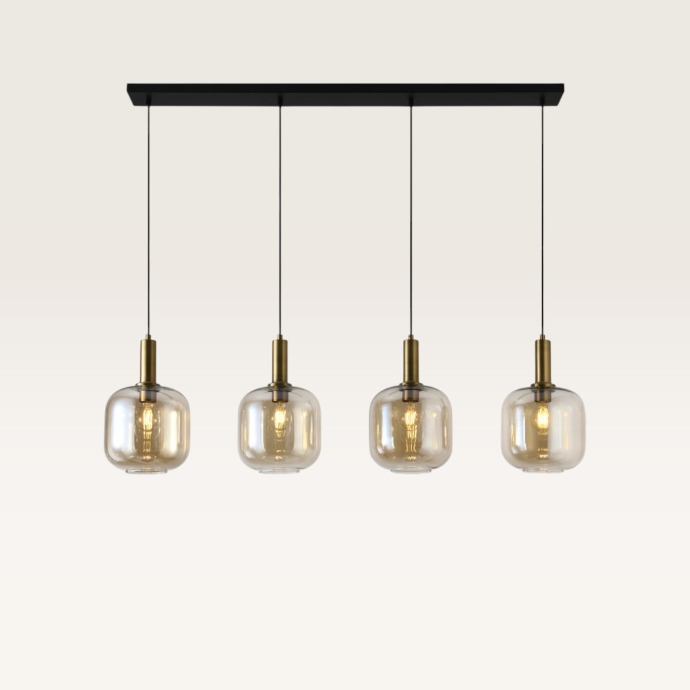 Hanglamp Xirena ambra IV - Vier bollen van amberkleurig glas
