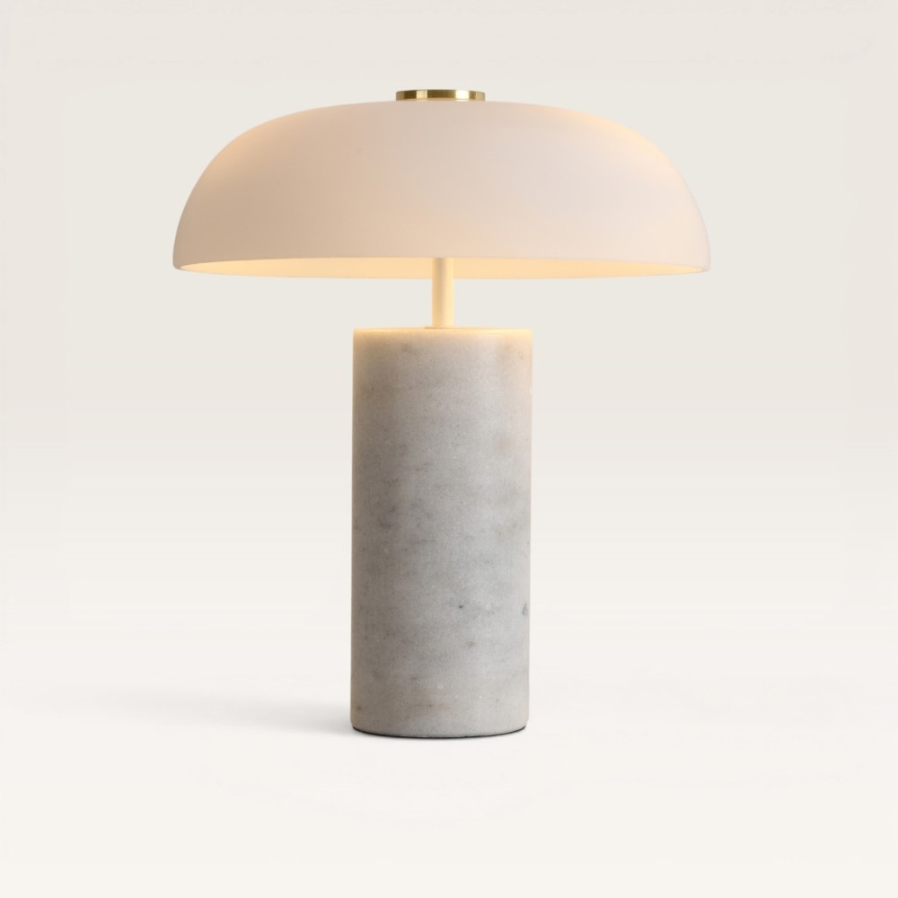 Tischleuchte Ivelon marmo – Pilzlampe aus Opalglas und Marmor