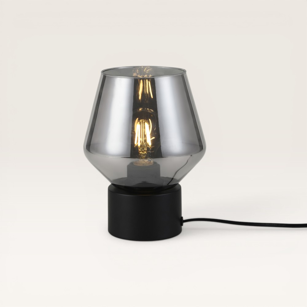 Tischleuchte Aureta nero – E27 – Rauchglas-Schirm – Metallfuß – IP20