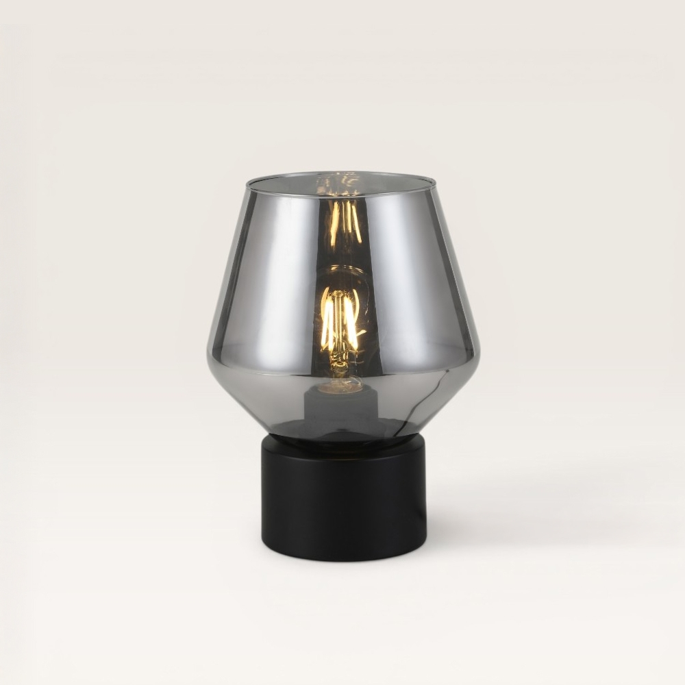 Lampe de table Aureta nero - Abat-jour en verre fumé et pied en métal
