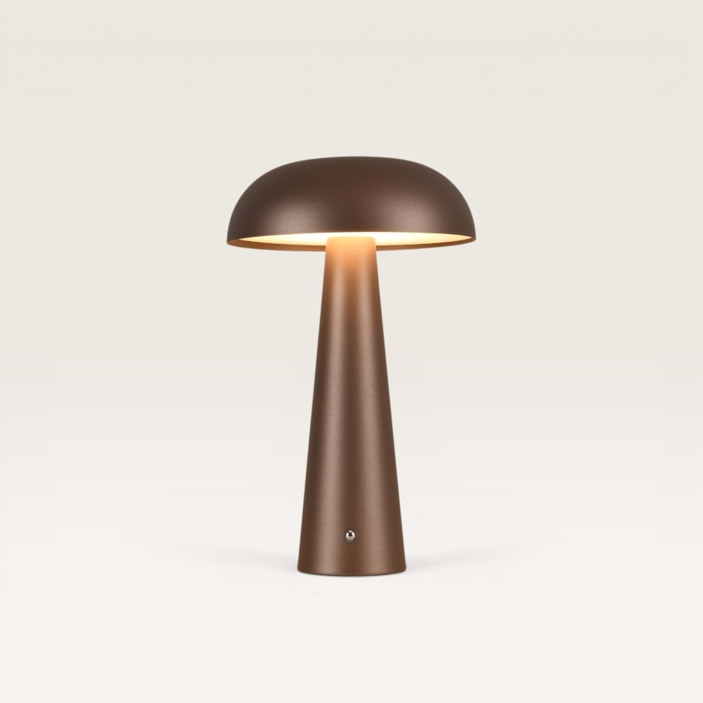 Lampe de table LED Oryllo maronne - Lampe champignon dimmable et rechargeable