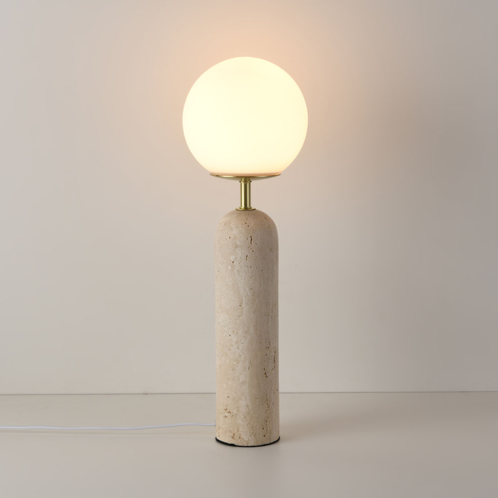 Lampe de table Naeva travertino m - IP20 - Sphère blanche - Travertin - Médium