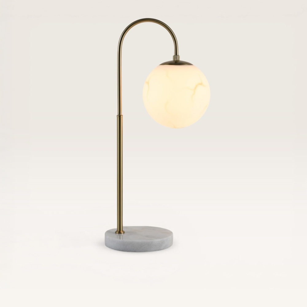 Lampe de table Sereno alabastro m - Sphère en verre opale fait main, pied en marbre