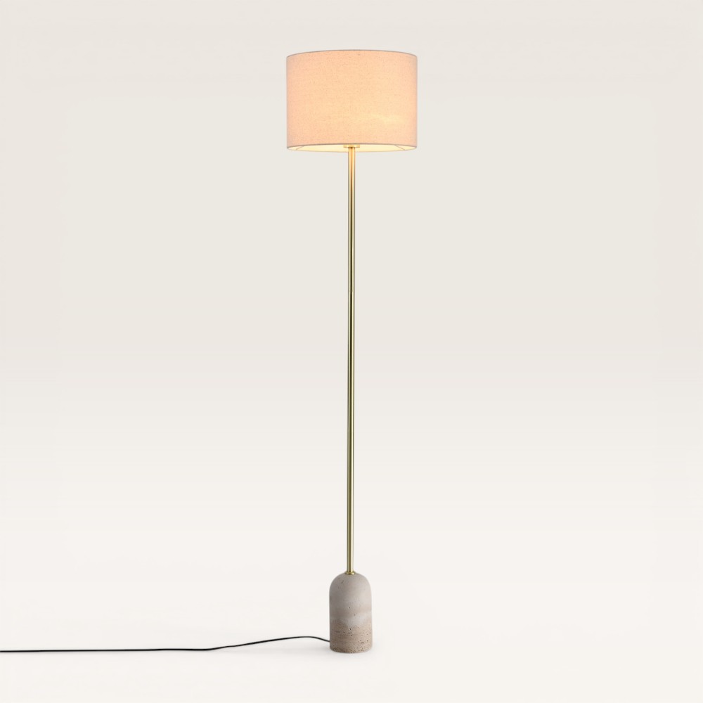 Floor lamp Valira travertino - Linen shade and travertine base