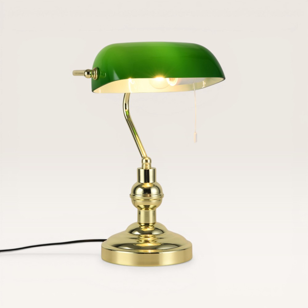Banker's lamp Arvion verde - Notary lamp with green shade and gold base