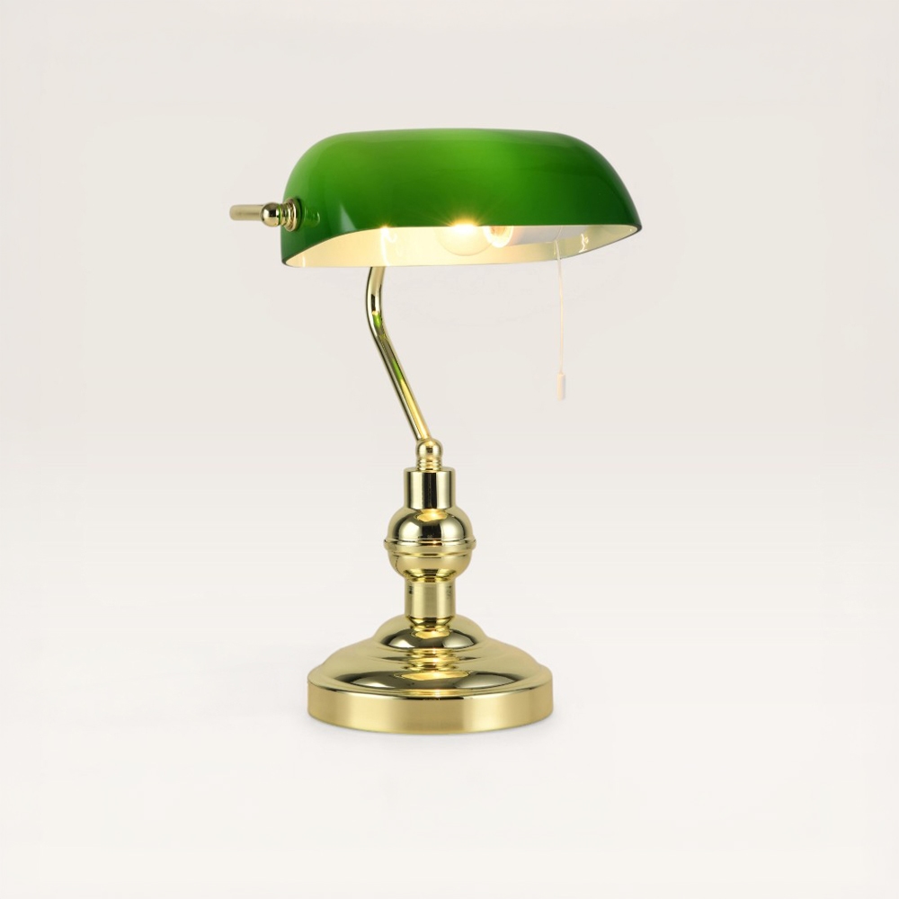 Bankerlampe Arvion verde - Notarlampe mit grünem Schirm und goldenem Fuß