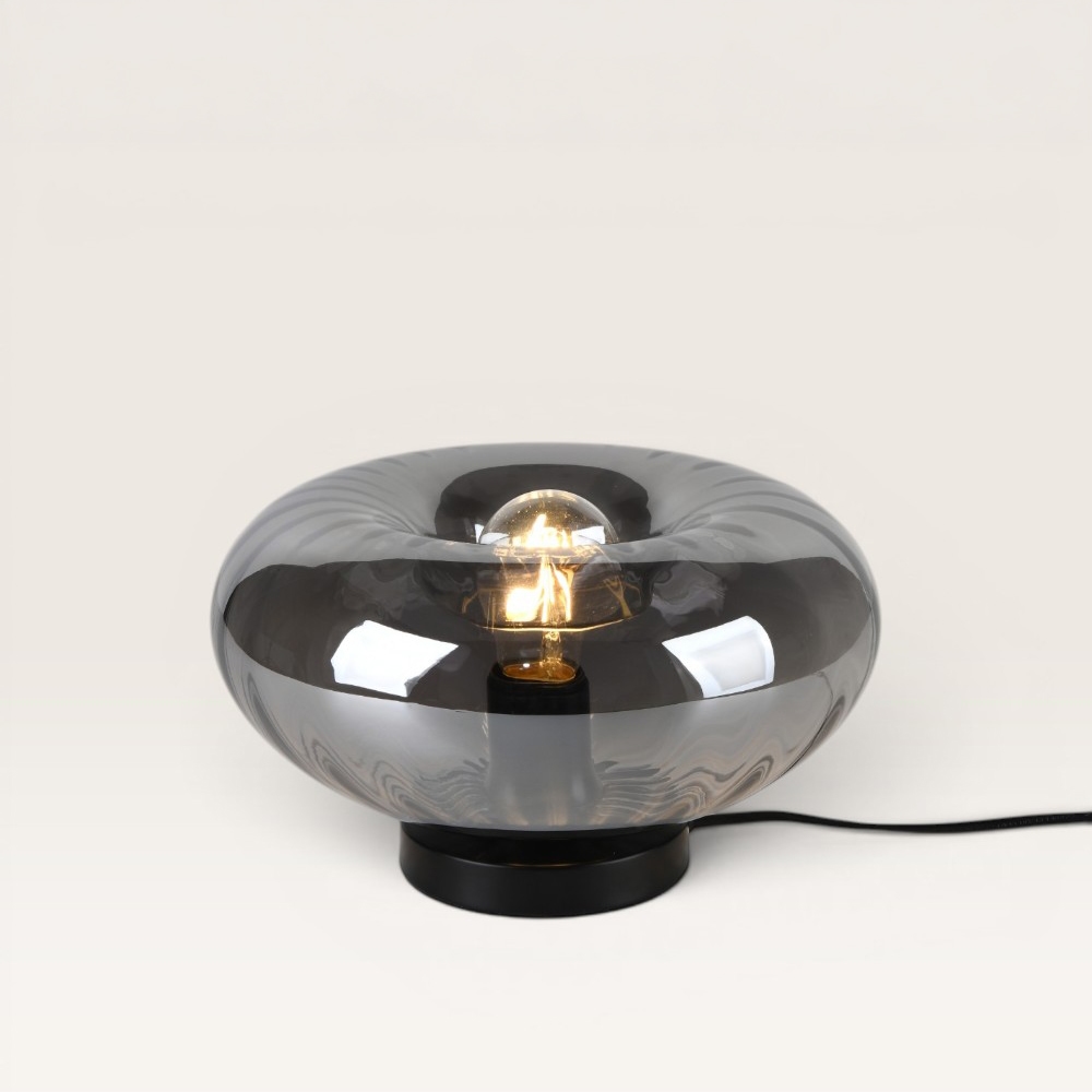 Tischlampe Xiravo vetro fumé – Aus Rauchglas und schwarzem Metall