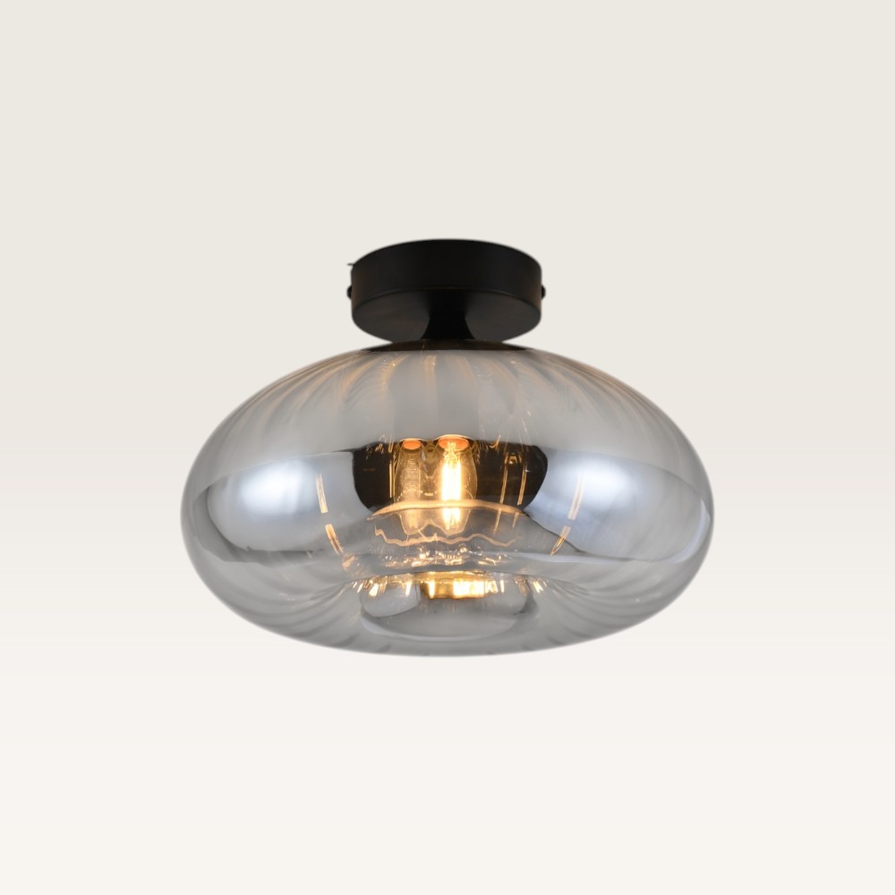 Taklampa Zareon vetro fumé - Silverfärgad kula i rökfärgat glas och svart fäste