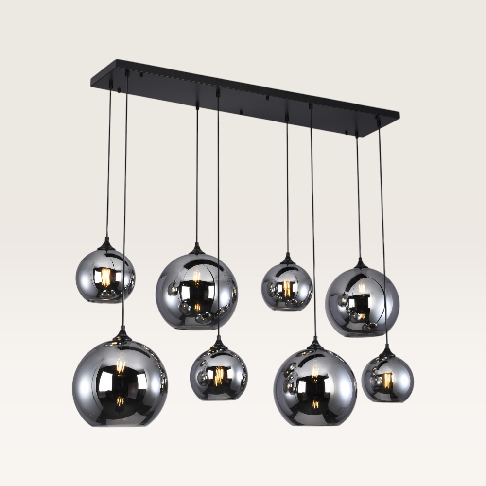 Hänglampa Arcylon vetro fumé VIII - Åtta kulor av rökfärgat glas