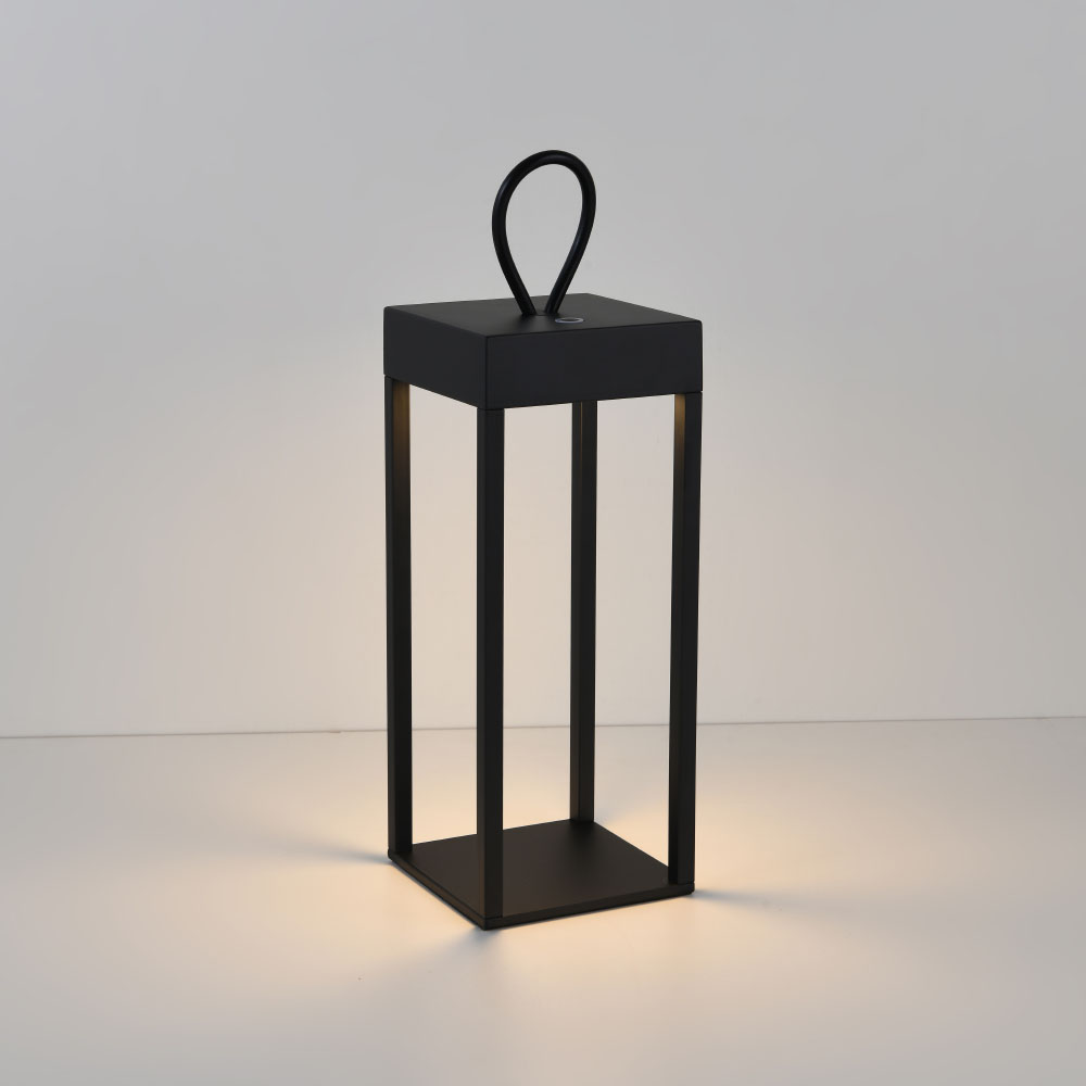 Lampe de table LED Larion nero - Lanterne - IP44 - Avec boucle de suspension