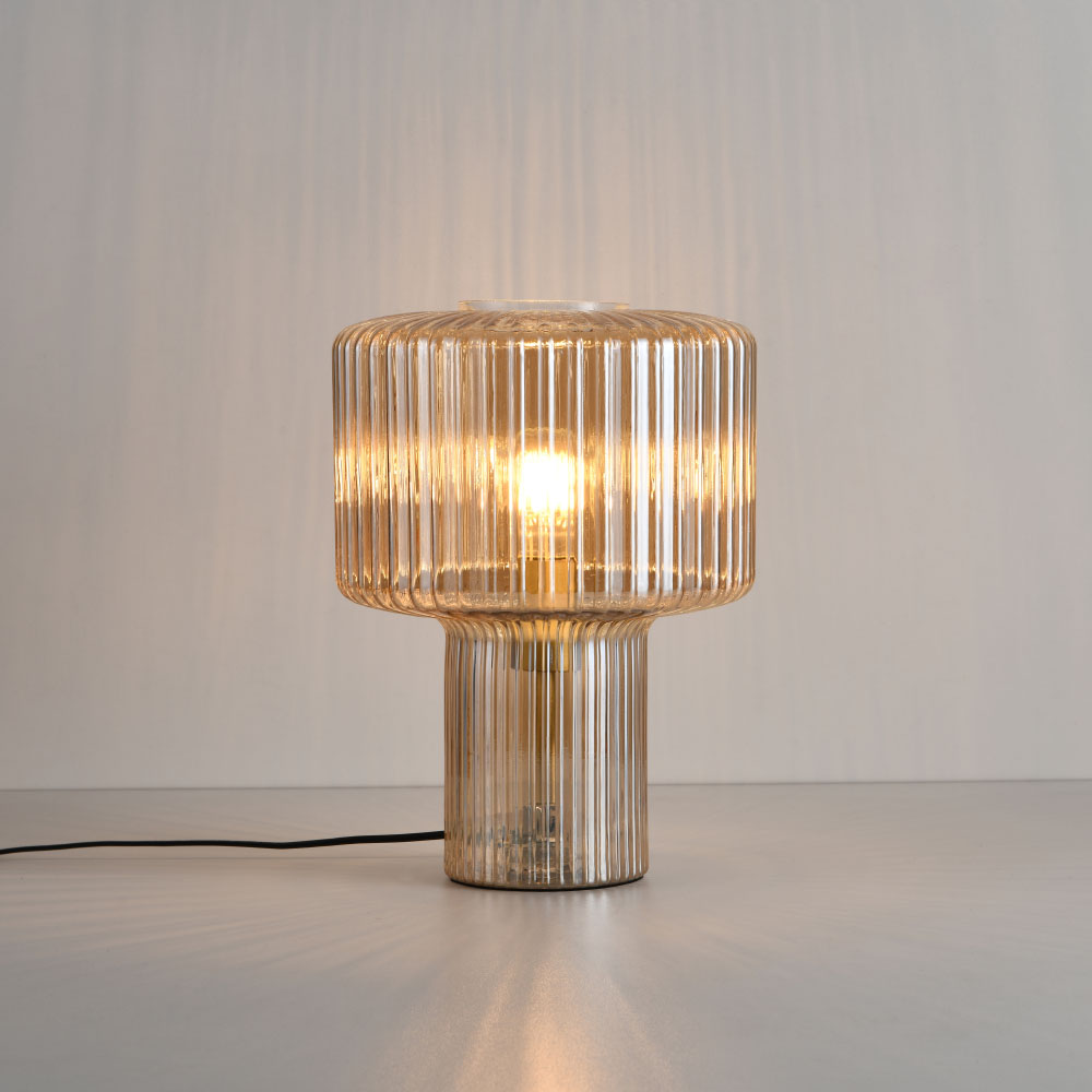 Lampe de table Ferano ambra - E27 - Entièrement en verre strié - IP20