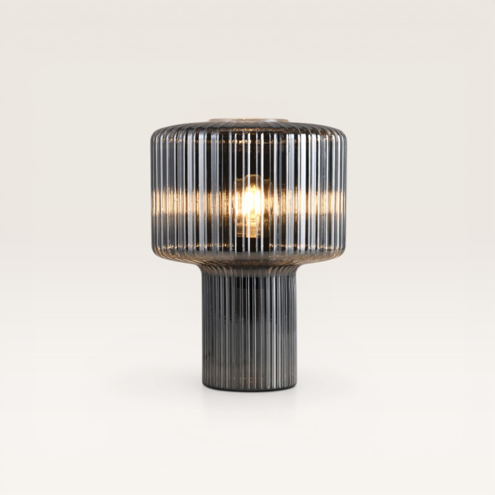 Table lamp Ferano vetro fumé - Made entirely of ribbed smoked glass