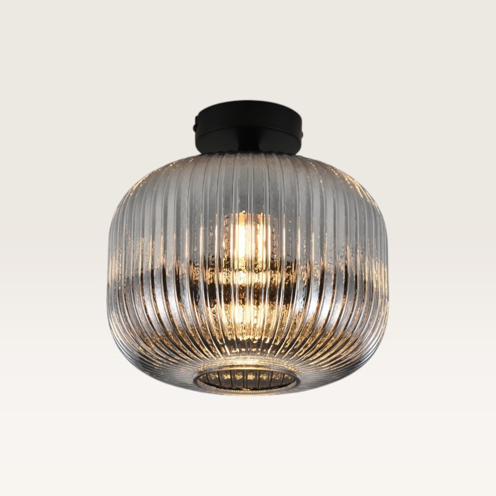Taklampa Virello vetro fumé - Kula av räfflat rökfärgat glas - Svart armatur