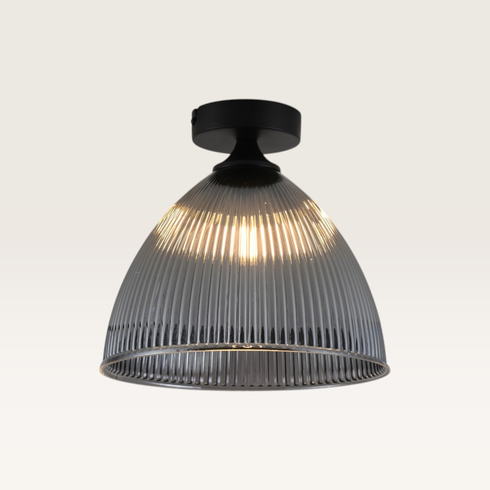 Taklampa Ciotola vetro fumé - Kula av räfflat rökfärgat glas - Svart armatur