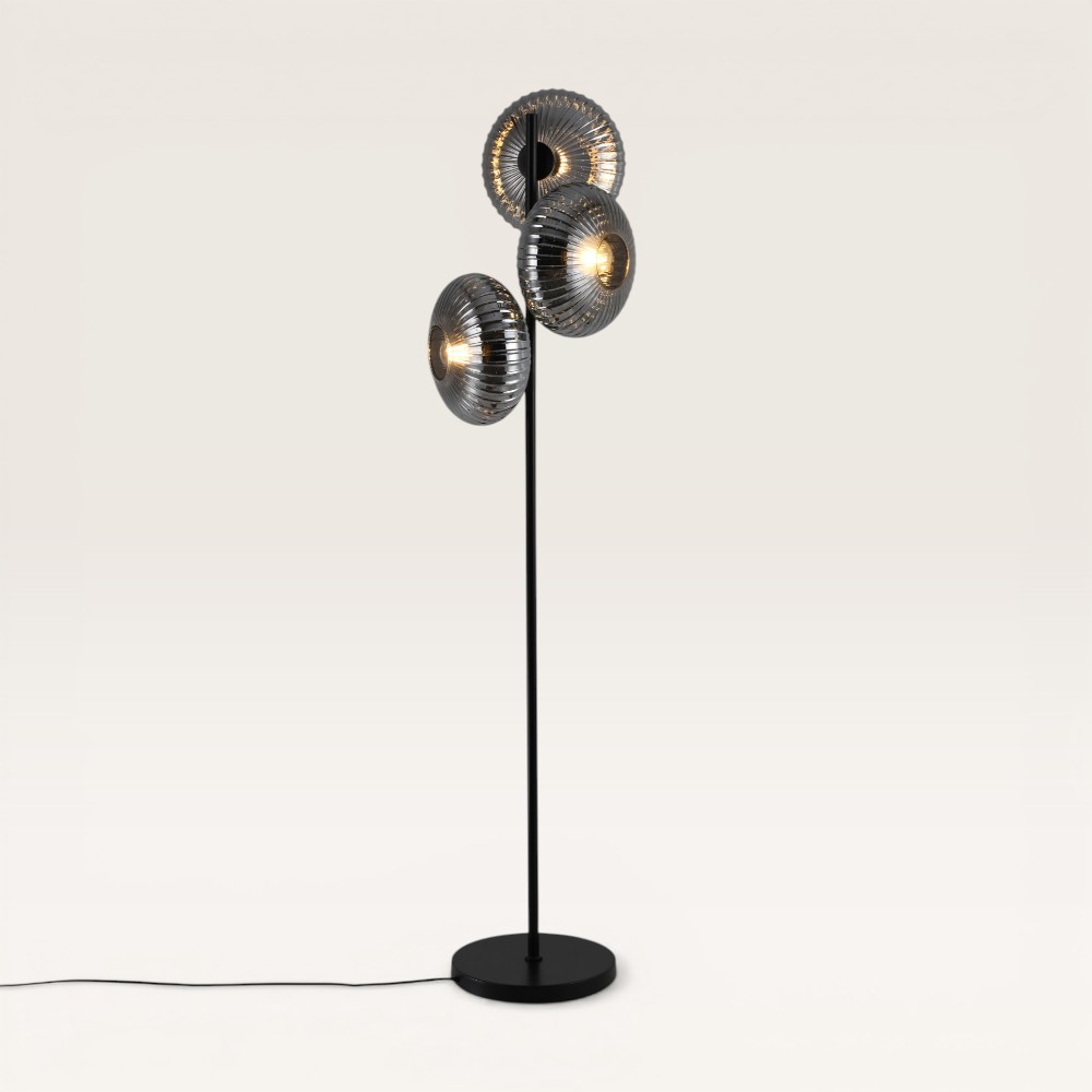 Floor lamp Virello vetro fumé l - Ribbed smoked glass globes